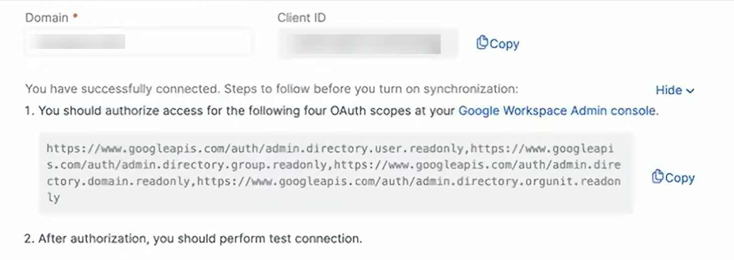ID do cliente e escopo OAuth.