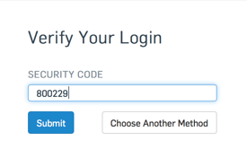 Screenshot of prompt for authenticator security code