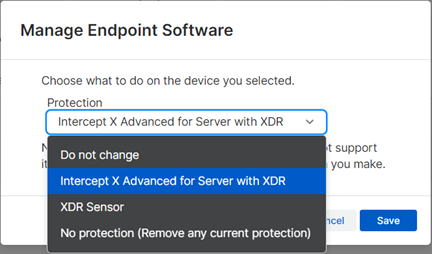 Manage Endpoint Software dialog.