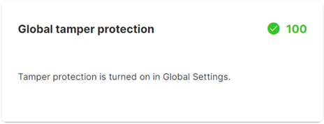 Tamper protection check with green checkmark.