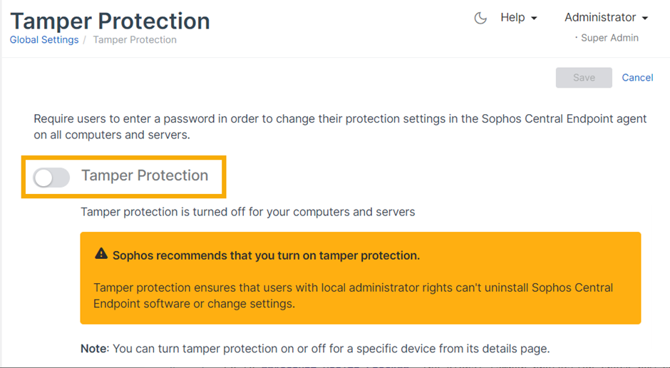 Tamper protection page.