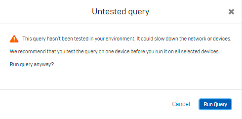 Screenshot of untested query warning