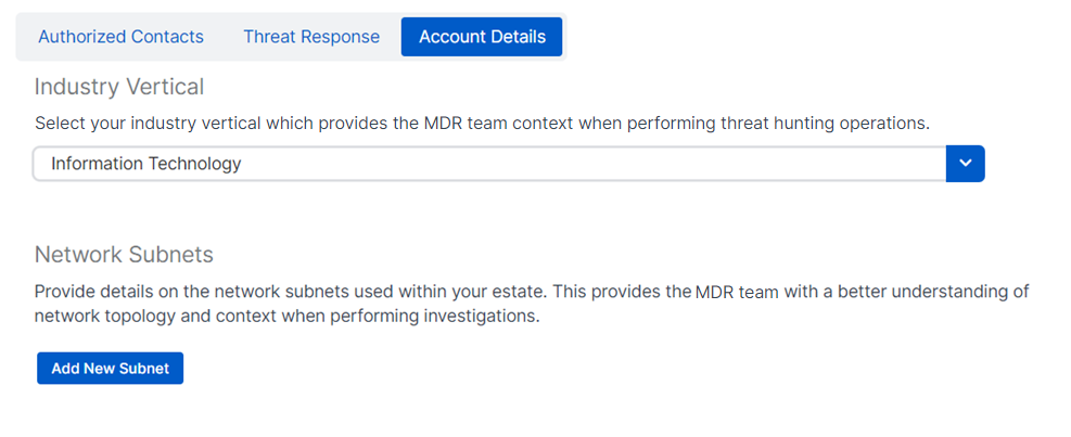Página Datos de la cuenta de MDR.