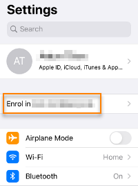 The "Enrol in" option in the Settings app.