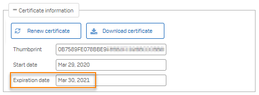 certificate information, including the expiration date.