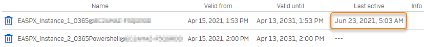 The latest connection date of an EAS proxy instance.
