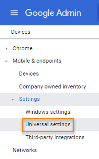 The Universal settings menu entry.
