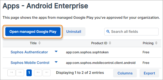 The **Open managed Google Play** button.