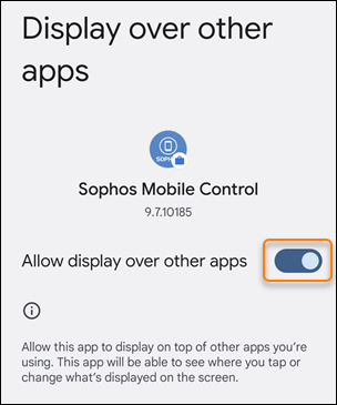 The "Allow display over other apps" setting turned on.