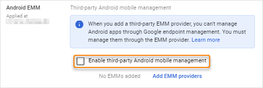 L’impostazione Attiva Android EMM di terze parti