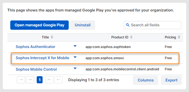Sophos Mobile 中的应用。