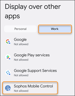 工作应用列表中的“Sophos Mobile Control”应用。