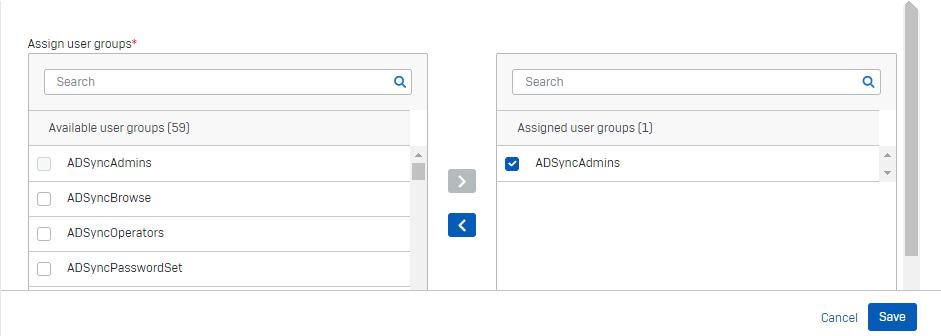 Screenshot of user group settings.