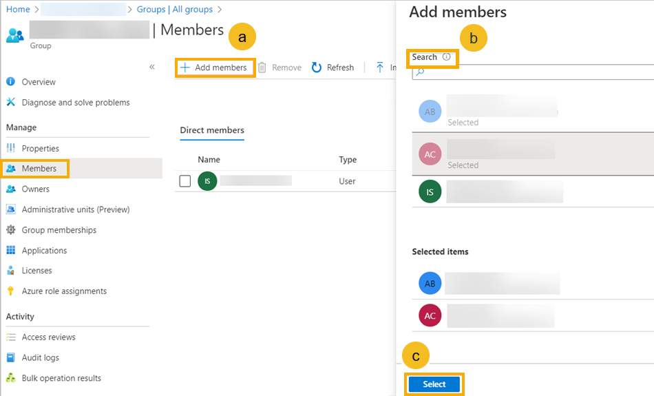 Members tab in Microsoft Entra ID (Azure AD).