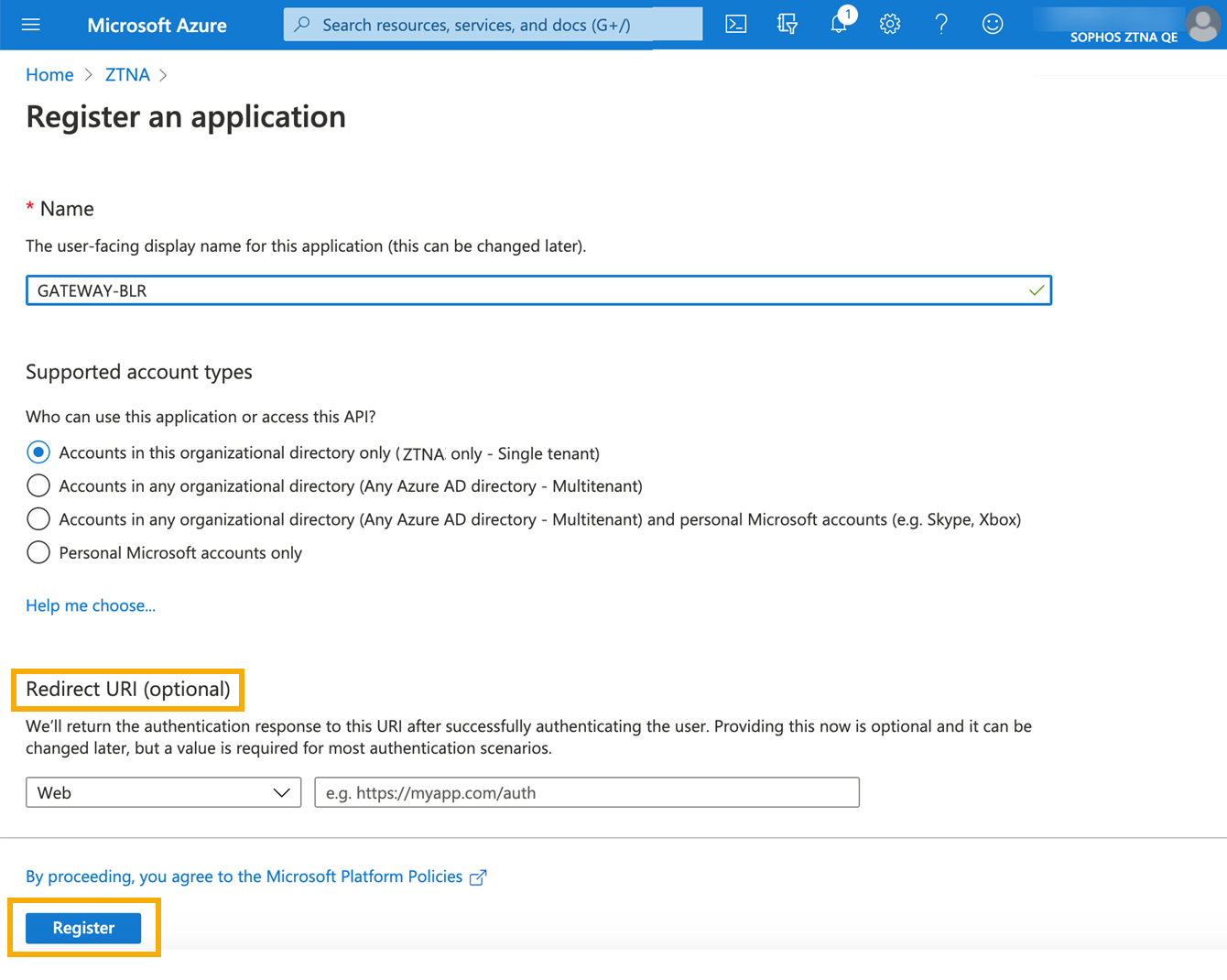 Register an application page in Microsoft Entra ID (Azure AD)