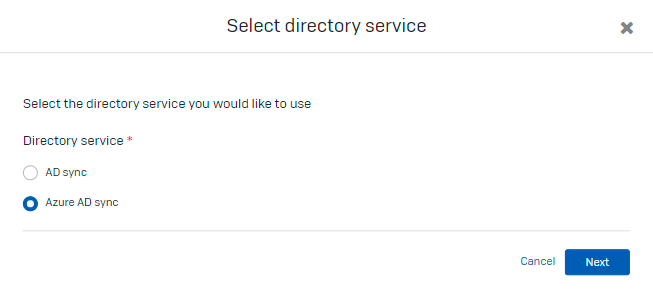 Screenshot of Select directory service dialog.