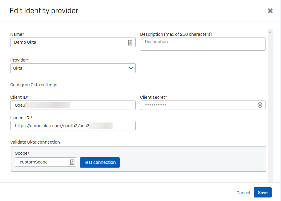 Screenshot of Add Identity Provider page.