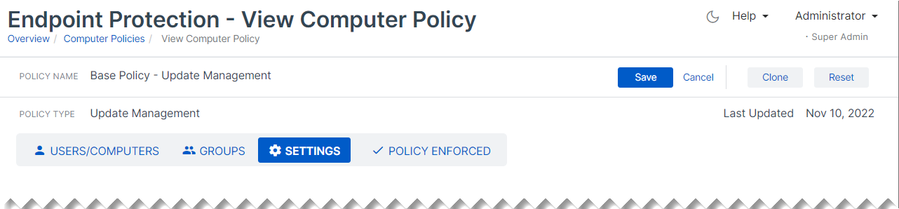 Policy settings tab.