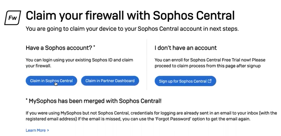 Ventana Reclame su firewall con Sophos Central.
