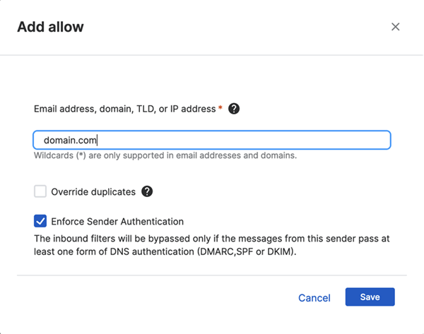 Añadir un dominio o una dirección IP a la lista de permitidos/bloqueados del administrador.