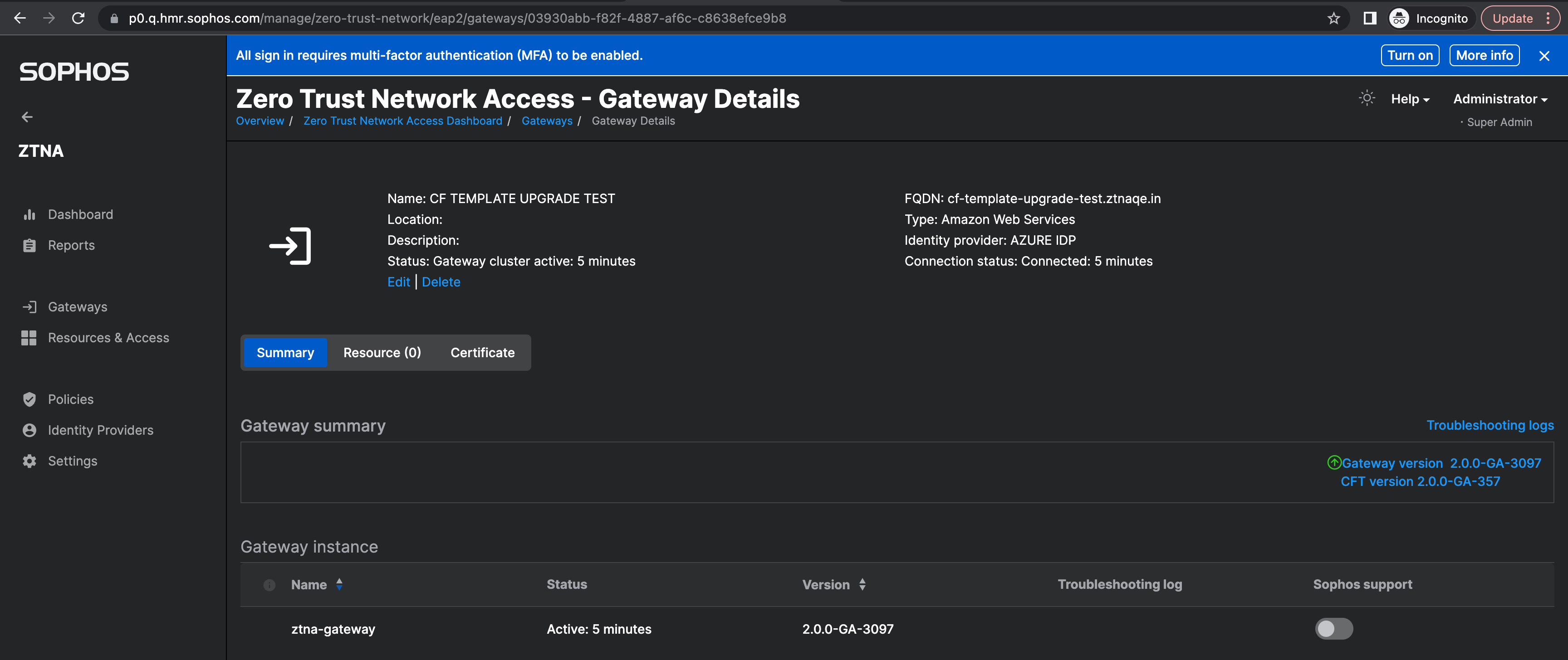 Versione di rilascio del Gateway Cloud