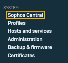 Sophos Central 功能表選項。