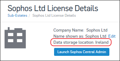 Screenshot di “Dettagli della licenza” che mostra la “Posizione dell’archiviazione dei dati”