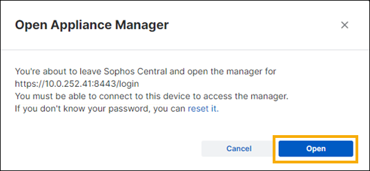 Confirmation dialog for opening Appliance Manager.