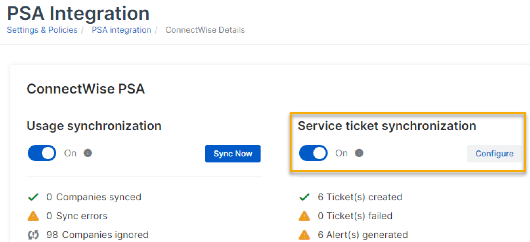 Service-Ticket-Synchronisierung