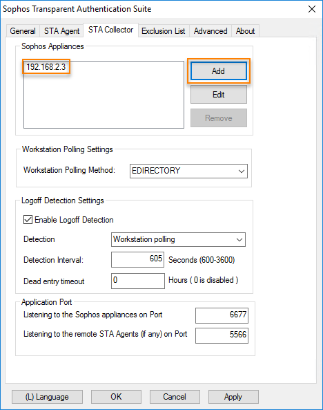 Enter the IP address of the Sophos Firewall