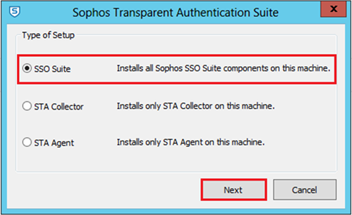 SSO Suite installs all Sophos SSO Suite components on this machine