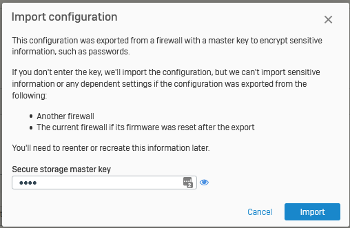 Enter the secure storage master key