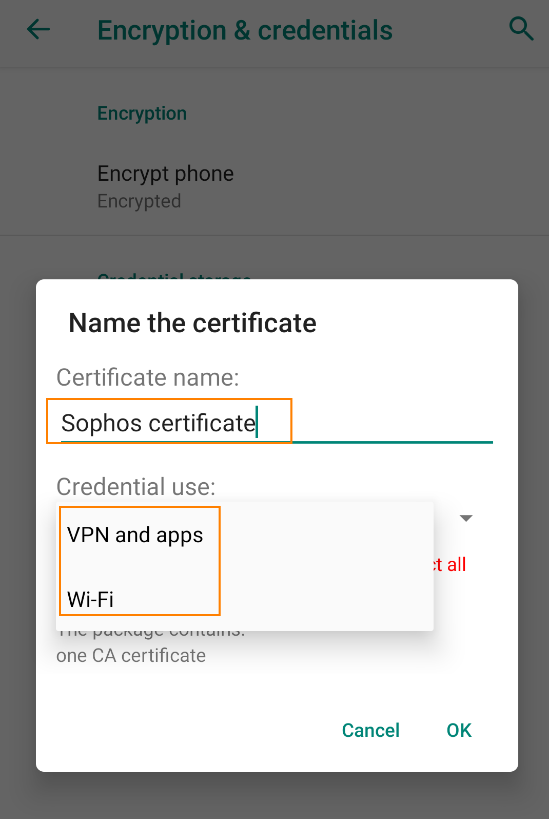 Enter the certificate name