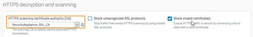 HTTPS 復号化 (Web プロキシフィルタリング) に CA を適用します