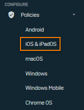 ポリシーメニューの iOS/iPadOS