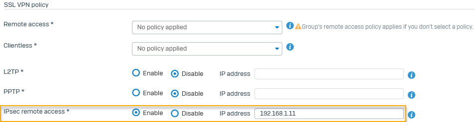 Sophos Connect クライアントを使って接続しているユーザーにスタティック IP アドレスを割り当てます