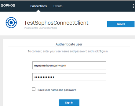 Sophos Connect クライアントにサインインします