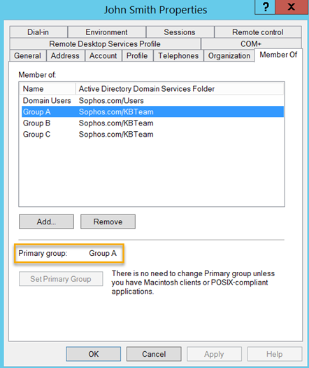 User properties tab in Active Directory.
