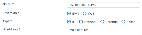 Example IP host settings