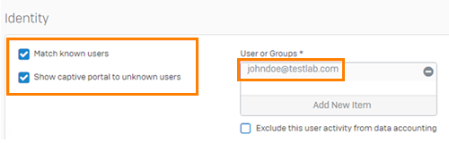 Select the user in firewall rule