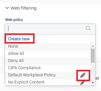 Select web policy in firewall rule.