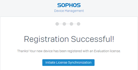 Screenshot showing a successful registration.