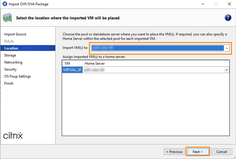 Import VM(s) to selection.