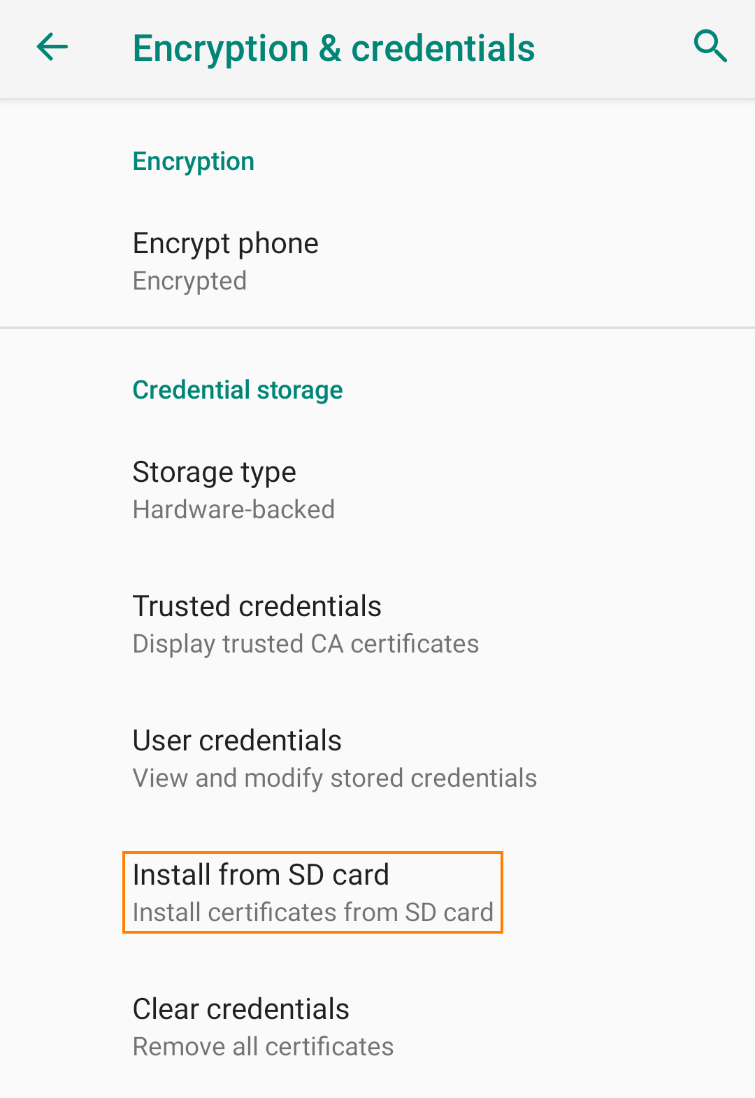 Select storage on Android.