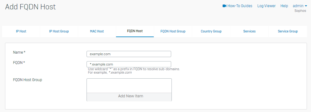 Example FQDN host settings.