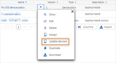 Update devices option for a policy.