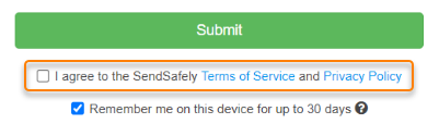 The checkbox for agreeing to the Terms of Service and Privacy Policy