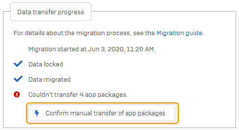 The Confirm manual transfer of app packages button