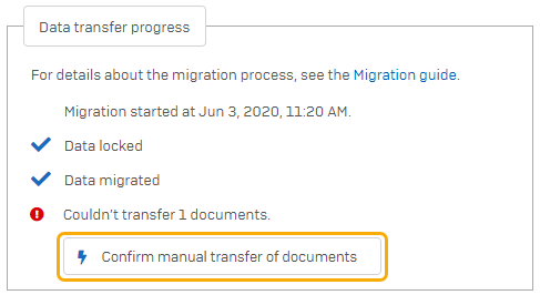 The Confirm manual transfer of documents button